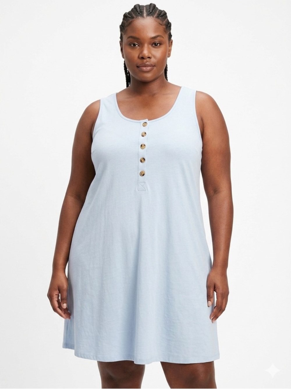 Light Blue Tank Dress with Front Button Detail Plus Size 4XL 22/24